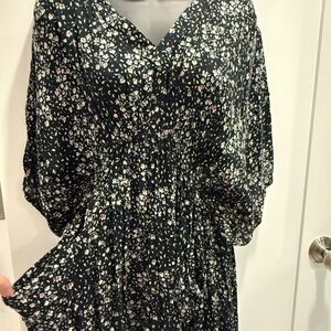 SFERRA Black Floral Long-Sleeve V-Neck Dress